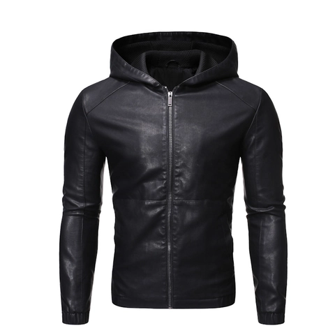 Chaqueta de Cuero Sintético Informal para Hombre con Capucha Ajuste Estrecho Cortaviento Moto Biker Abrigo Forro Polar Otoño Invierno