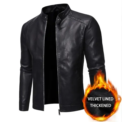 Herren Casual PU Lederjacke Stehkragen Motorrad Biker Slim Fit Reißverschluss Oberbekleidung Mäntel Frühling Herbst Jacke