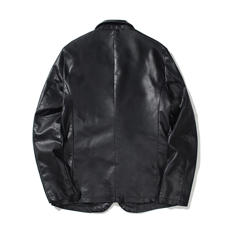 Herren Casual PU Lederjacke Blazer Mantel Business Slim Fit Revers Einreihig Außenbekleidung Polyesterfutter Schwarz Moto Jacke