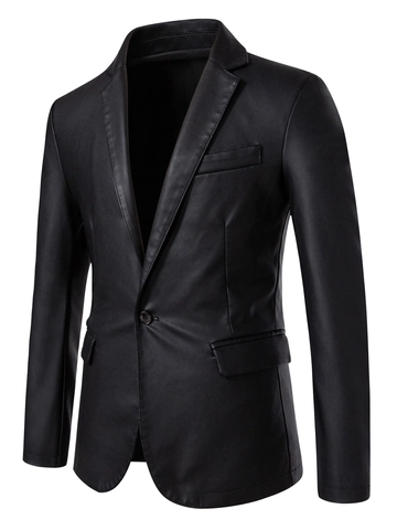 Chaqueta de Cuero PU para Hombre Estilo Blazer Solapa de Muesca Slim Fit Un Botón Casual Business Oficina Primavera Otoño