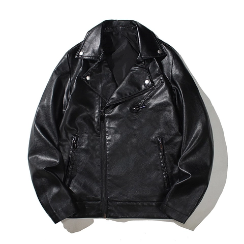 Herren PU Kunstleder Motorradjacke Revers Asymmetrischer Reißverschluss Biker Mantel Punk Stil Mode Oberbekleidung Lässig Schwarz