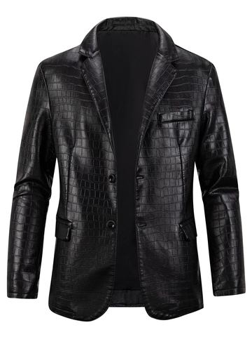 Ανδρικό Δερμάτινο Σακάκι Blazer PU Μοτίβο Κροκοδείλου Μονόπετο Πέτο Επαγγελματικό Casual Πανωφόρι Με Τσέπες Για Άνδρες