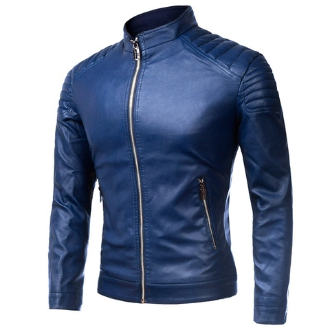 Chaqueta Biker Ajustada para Hombre en Cuero Sintético con Cuello Alto y Hombro Acolchado Abrigo de Moto Cortavientos para Hombre