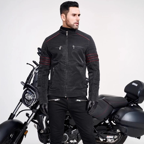 Herren Slim Fit Motorrad PU Lederjacke Gebürstetes Kunstleder Winddicht Reißverschlusstaschen Stehkragen Gesteppte Ärmel