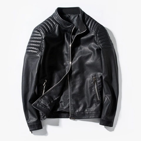 Giacca da Moto in Pelle PU Casual da Uomo Collo Alto Spalla Trapuntata Slim Fit Autunno Cappotto con Cerniera Locomotiva