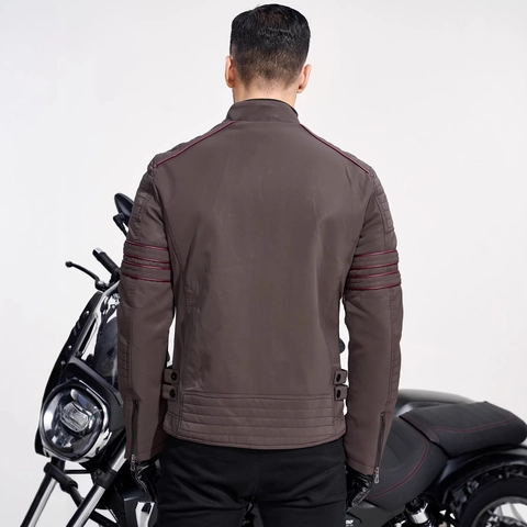 Herren Slim Fit Motorrad PU Lederjacke Gebürstetes Kunstleder Winddicht Reißverschlusstaschen Stehkragen Gesteppte Ärmel