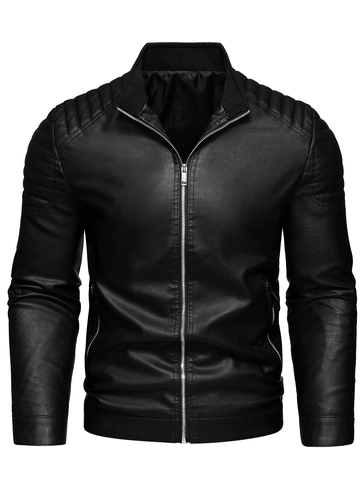 Giacca in Ecopelle da Uomo Spalla Trapuntata Colletto alla Coreana Slim Fit PU Cappotto da Moto Casual Capispalla Antivento Nero Blu