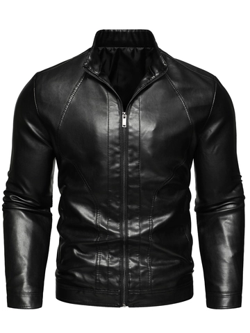 Giacca da Moto in Pelle PU da Uomo Con Collo in Piedi Slim Fit a Manica Lunga Casual alla Moda Capospalla Con Cerniera da Uomo
