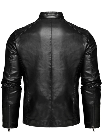 Giacca da Moto in Pelle PU da Uomo Con Collo in Piedi Slim Fit a Manica Lunga Casual alla Moda Capospalla Con Cerniera da Uomo