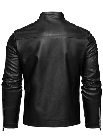 Giacca in Ecopelle da Uomo Spalla Trapuntata Colletto alla Coreana Slim Fit PU Cappotto da Moto Casual Capispalla Antivento Nero Blu