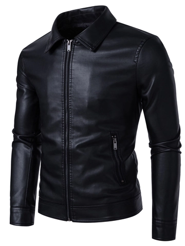 Giacca in Ecopelle con Revers da Uomo Vestibilità Slim Cerniera Cappotto da Moto Biker PU Resistente Casual Autunno