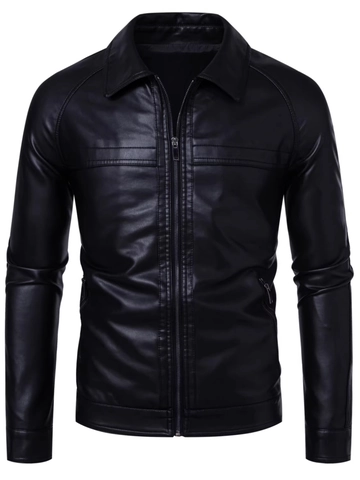 Veste en Cuir PU pour Hommes Similicuir Fermeture Éclair Coupe Ajustée Coupe-Vent Moto Racing Outwear pour Hommes