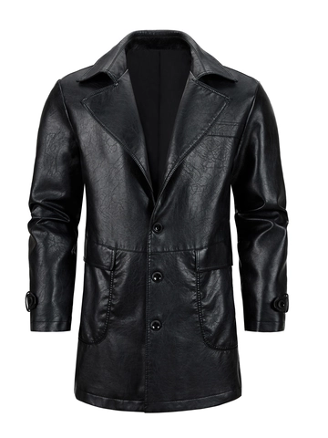 Giacca da Uomo in Pelle PU Media Lunghezza Vintage Casual Trench Collo a Giacca Monopetto Business Autunno