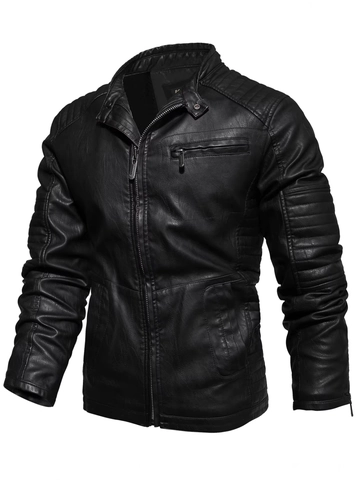 Giacca da Moto in Pelle PU Retro da Uomo Con Collo in Piedi Vestibilità Slim Foderata in Pile Caldo Cappotto in Ecopelle