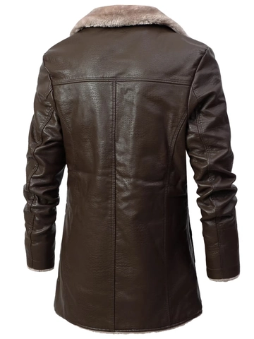 Giacca da Uomo Invernale in Pelle PU Media Lunghezza Foderata in Pile Collo in Ecopelliccia Business Casual Cappotto Antivento