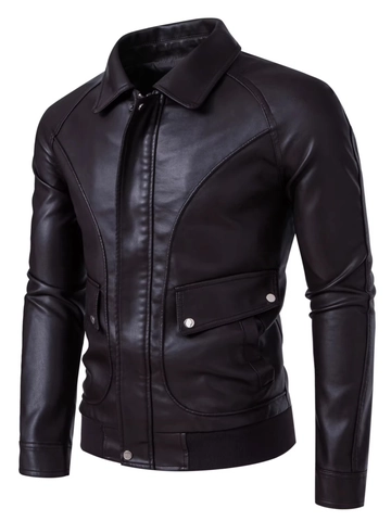 Herren PU Lederjacke Lässig Revers Reißverschluss Motorrad Mantel Mit Geripptem Saum Für Frühling Herbst Oberbekleidung
