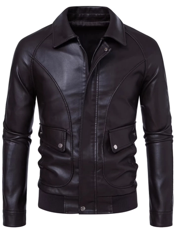Herren PU Lederjacke Lässig Revers Reißverschluss Motorrad Mantel Mit Geripptem Saum Für Frühling Herbst Oberbekleidung