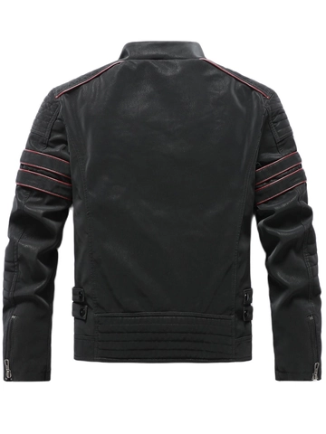 Herren Motorrad PU Lederjacke Stehkragen Vintage Kunstleder Mantel Warm Fleece Gefüttert Winddicht Oberbekleidung Für Winter