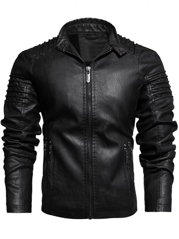 Herren Motorrad PU Lederjacke Fleece Gefüttert Dick Warm Wintermantel Stehkragen Gesteppt Biker Oberbekleidung Casual Mode