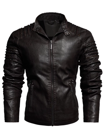 Herren Motorrad PU Lederjacke Fleece Gefüttert Dick Warm Wintermantel Stehkragen Gesteppt Biker Oberbekleidung Casual Mode