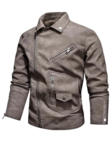 Giacca Biker da Uomo in Ecopelle PU Vestibilità Slim Giacca da Moto Multi Cerniera Bavero Vintage Cappotto Casual Autunno