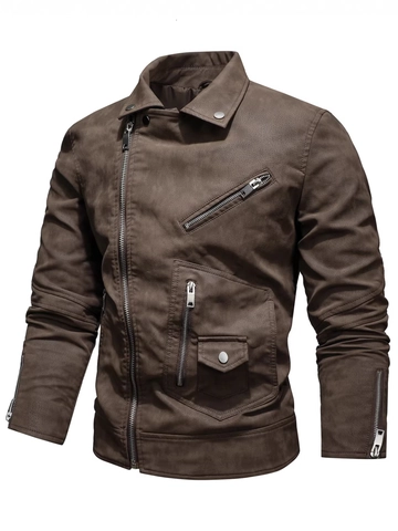 Giacca Biker da Uomo in Ecopelle PU Vestibilità Slim Giacca da Moto Multi Cerniera Bavero Vintage Cappotto Casual Autunno