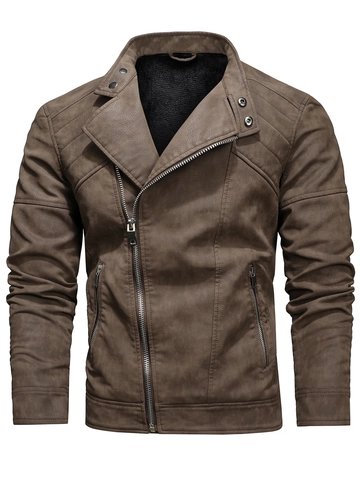 Giacca da Moto in Pelle PU da Uomo Collo in Piedi Cerniera Asimmetrica Giubbotto Biker in Ecopelle Con Fodera in Pile Per Autunno Inverno