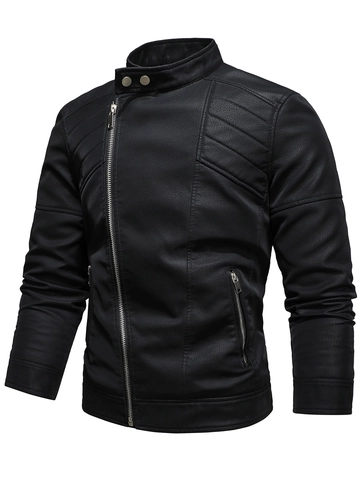 Giacca da Moto in Pelle PU da Uomo Collo in Piedi Cerniera Asimmetrica Giubbotto Biker in Ecopelle Con Fodera in Pile Per Autunno Inverno