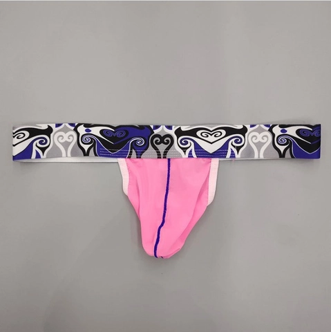 Jockstrap Sexy en Satin de Glace pour Hommes Sans Couture Taille Basse String Poche de Soutien Sous-vêtements Athlétiques Ceinture Imprimée Motif de Cœur