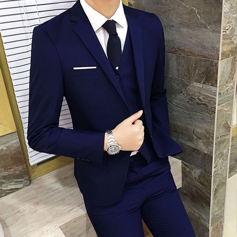 Traje Ajustado de Nylon para Hombre Negocios Casual Boda Chaqueta Chaleco Y Pantalón Color Sólido Formal Novio Tuxedo