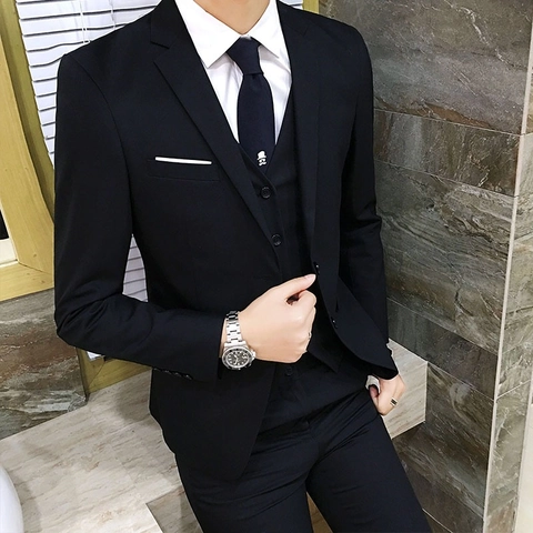 Traje Ajustado de Nylon para Hombre Negocios Casual Boda Chaqueta Chaleco Y Pantalón Color Sólido Formal Novio Tuxedo