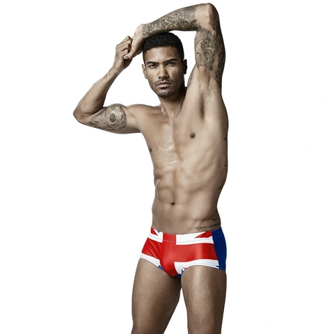 Men Low Waist Swimming Trunks Flag Printed Quick Dry Polyester Athletic Beach Shorts For Swimming Water Sports