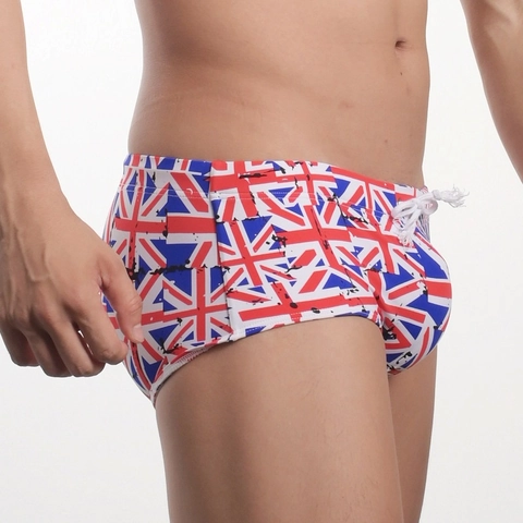 Herren Badehose Niedrige Taille Schnelltrocknend Boxershorts Mit Kordelzug Und Herausnehmbarem Polster Cartoon Druck Britische Flagge Muster Schwimmshorts