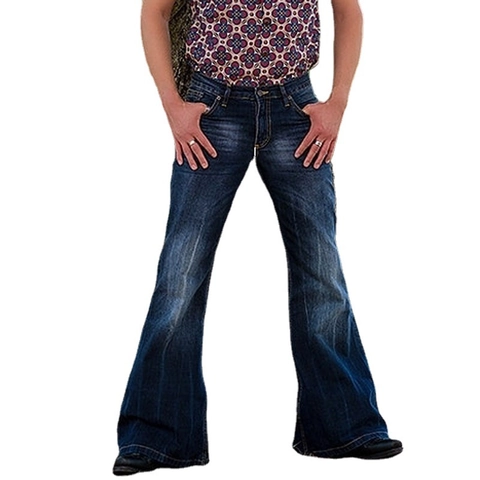 Pantaloni Jeans da Uomo Retro a Zampa d'Elefante in Cotone Denim con Lavaggio Whisker per Stile Vintage Hipster Casual all'Aperto