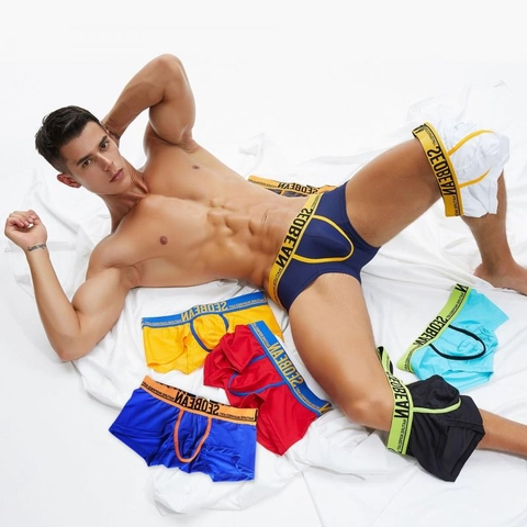 Men Mesh Boxer Briefs Breathable Low Waist Contrast Color Nylon Underwear Sporty Comfortable Daily Style For Men