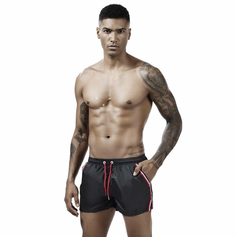 Men Quick Dry Sports Shorts Lightweight Breathable Swim Trunks Stripe Beach Board Shorts Elastic Waist Drawstring Training