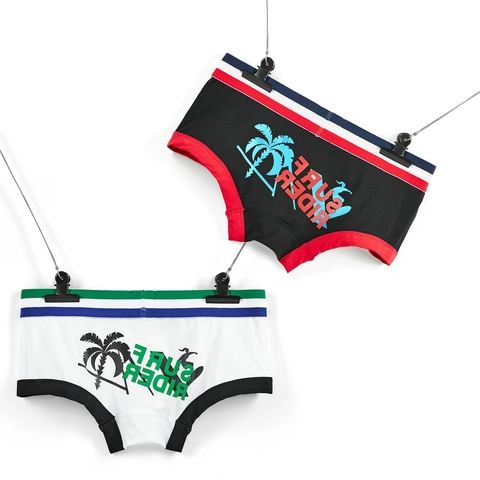 Boxers pour Hommes Taille Basse Respirant Mélange de Coton Sous-vêtements Imprimé Surf Rider Taille Rayée Trunks