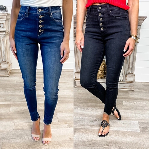 Vaqueros Ajustados de Talle Alto para Mujer Corte Slim Bragueta de Cinco Botones Pantalones de Mezclilla Lavados Elásticos