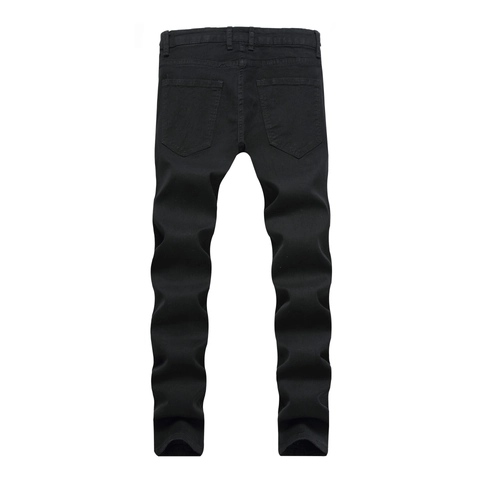 Men's Ripped Jeans Black Slim Fit Embroidered Rose Denim Pants Distressed Streetwear Punk Style Casual Long Trousers For Men