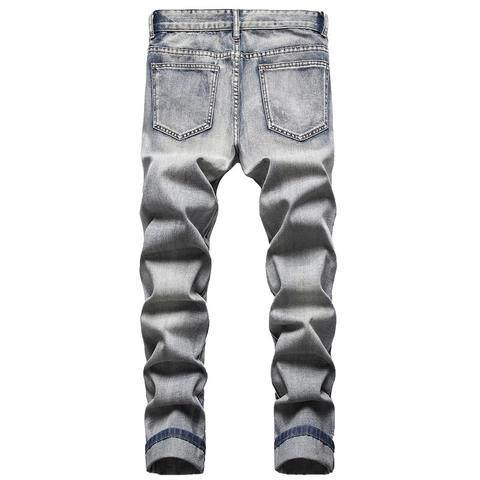 Herren Zerrissene Distressed Denim Jeans Vintage Wash Streetwear Gerades Bein Baumwollmischung Mittlere Taille Denim Hose