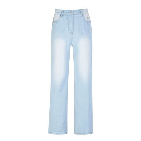 Jeans da Donna a Vita Alta Gamba Larga Blu Chiaro Lavato Pantaloni in Denim di Cotone Taglio Dritto Streetwear Casual Denim