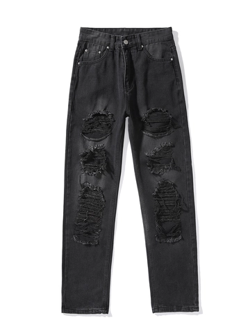 Jeans Déchirés pour Femmes Taille Haute Jambe Large Pantalon en Denim Usé Streetwear Vintage Lavé Décontracté Mode