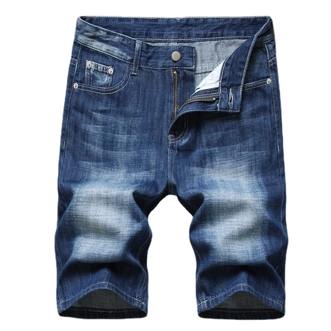 Men's Retro Washed Denim Shorts Distressed Cotton Blend Mid Waist Straight Leg Half Pants Casual Summer Jeans With Belt