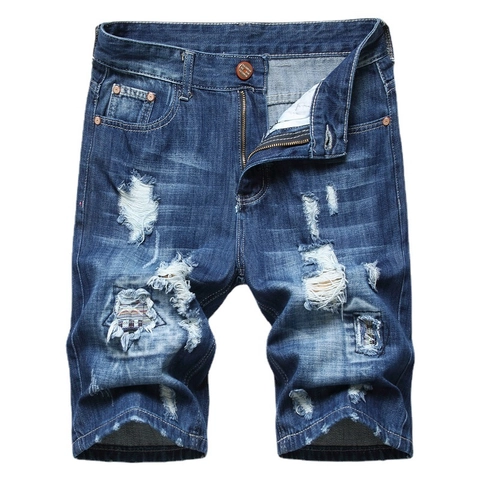 Men's Retro Washed Denim Shorts Distressed Cotton Blend Mid Waist Straight Leg Half Pants Casual Summer Jeans With Belt