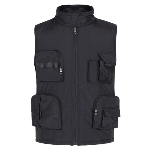 Men Outdoor Multi Pocket Vest Fleece Lined Windproof Fishing Hiking Waistcoat Casual Standing Collar Zipper Warm Jacket