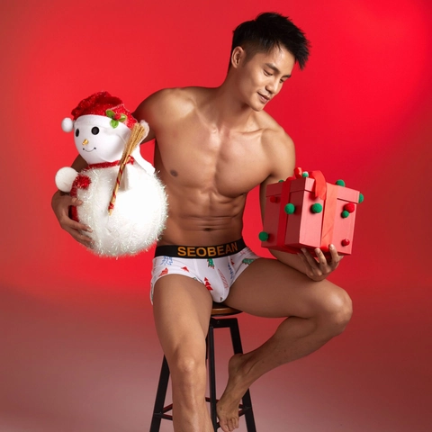 Men's Low Rise Boxer Briefs Breathable Cotton Spandex Festive Christmas Trees Geometric Prints Elastic Waist Underwear