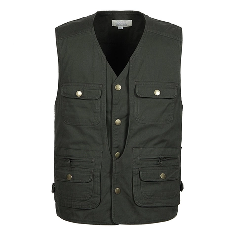 Gilet Cargo Utilitaire pour Hommes en Coton Multi Poches Veste Sans Manches Extérieur Pêche Photographie Gilet Coupe Large