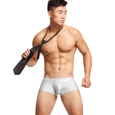 Herren Boxer-Shorts Mit Metallglanz Nylon Elasthan Mischung Niedrige Taille Atmungsaktive Glatte Unterwäsche Einfarbig Mode