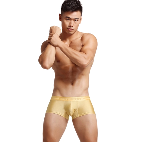 Herren Boxer-Shorts Mit Metallglanz Nylon Elasthan Mischung Niedrige Taille Atmungsaktive Glatte Unterwäsche Einfarbig Mode