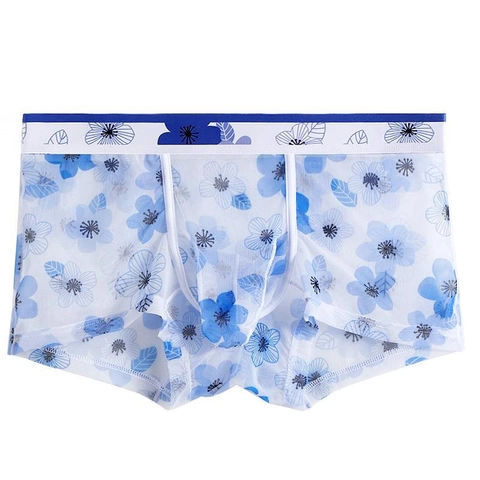 Men Sexy Mesh Boxer Briefs Breathable Floral Printed Nylon Knitted Elephant Trunk Pouch Underwear For Summer Comfortable
